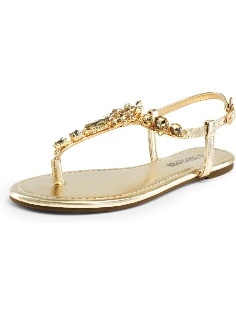 Dream Pairs Women's Gold Thong Sparkle Rhinestone Comfortable Flat Sandals